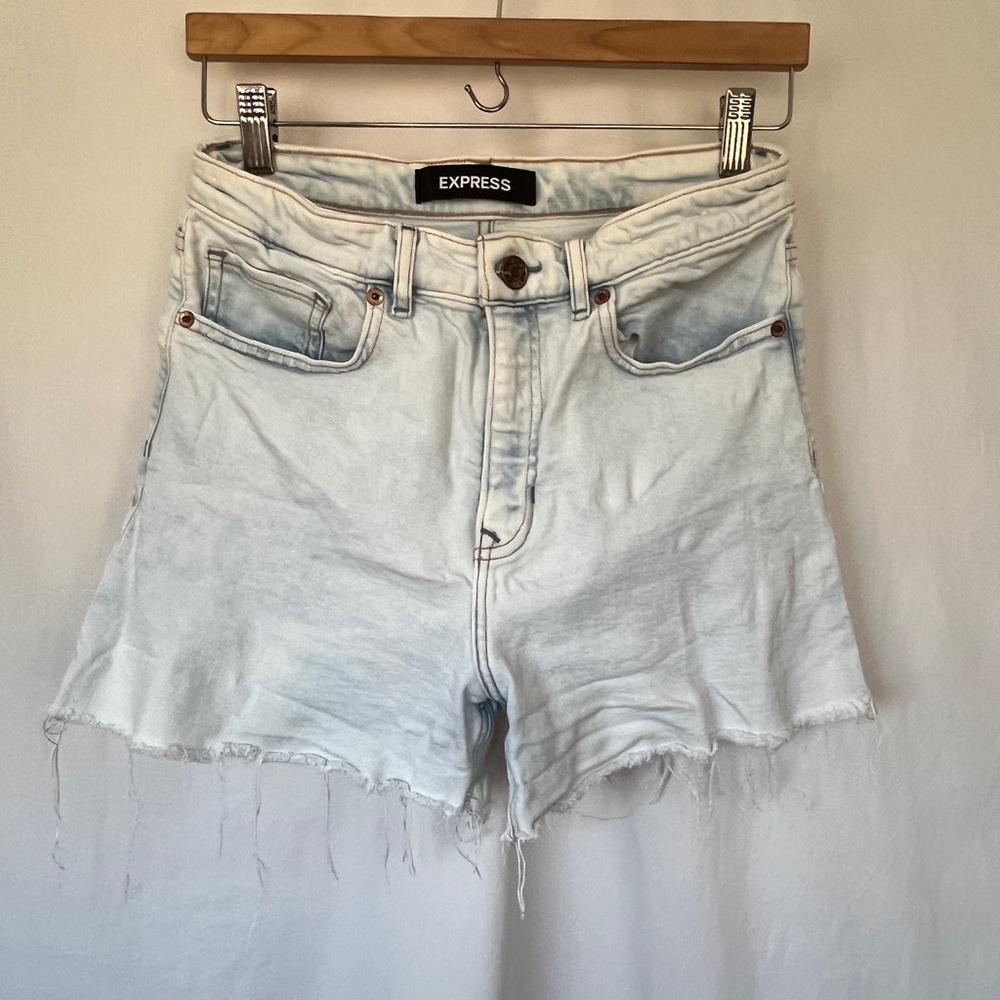 Express Blue Jean Shorts with Frayed Hem